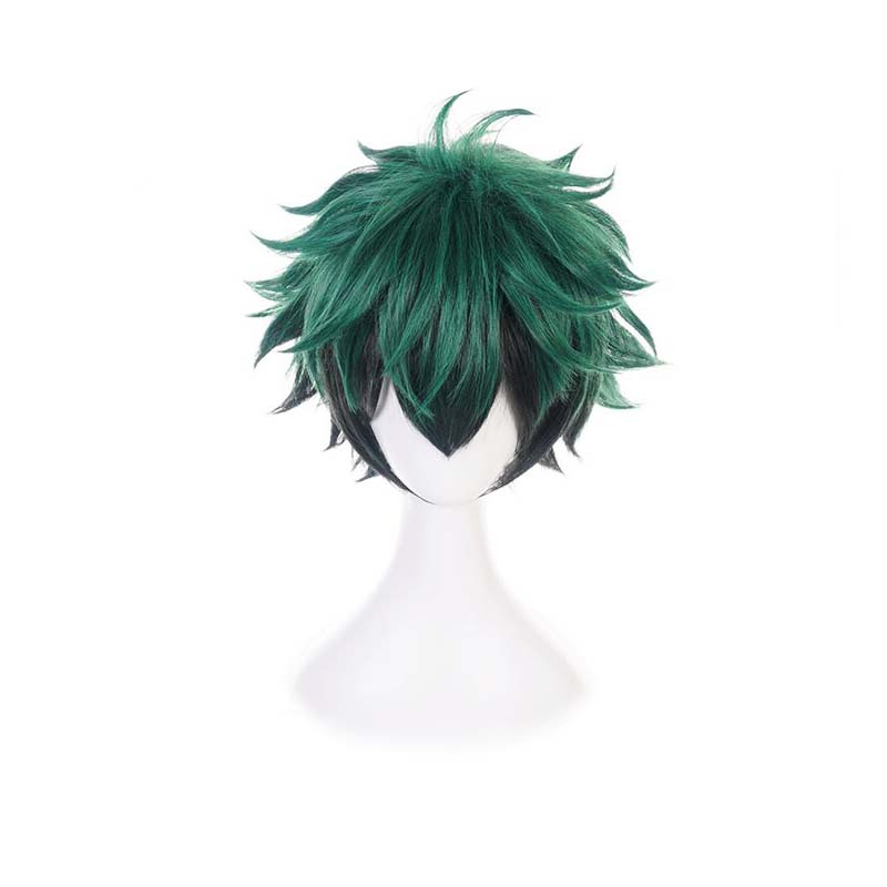 Deku Green Short Wavy Cosplay Wig Izuku Midoriya Anime Costume Boy's Synthetic Hair for Halloween Christmas Party