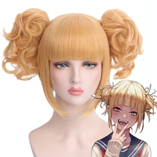 Himiko Toga Cosplay Wig Anime Double Buns Light Blonde Wavy Synthetic Short Hair For Lonita Party Blonde Costume for Halloween Christmas Party