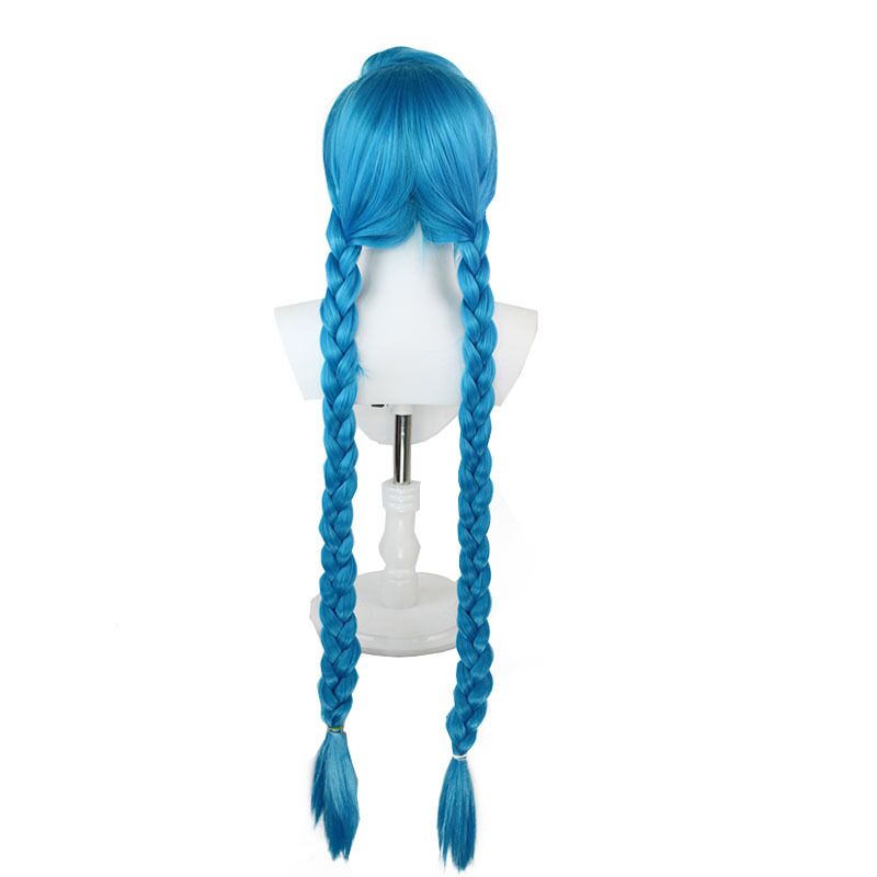 Long Blue Braided Wig for Jinx Cosplay Wig with Bangs League of Legends Anime Game Hair Synthetic Hair Wigs Game Cosplay Costume