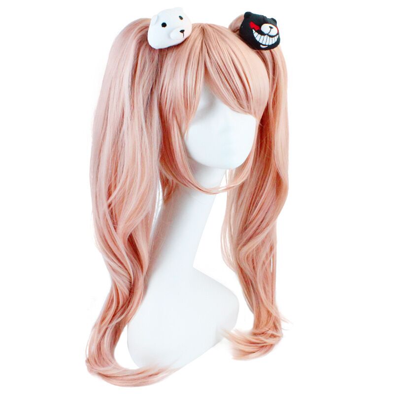 Junko Enoshima Cosplay Wig Pink Lolita Long Curly Clip Ponytail Anime Cosplay Women Costume Light Pink Long Curly Synthetic Hair Accessory Halloween Costume Wig