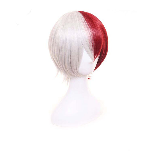 Todoroki Short Red Cosplay Wig Silver White Ombre Wigs Synthetic Hair Fancy Dress Mixed Color Costume Wig For Halloween Christmas Party
