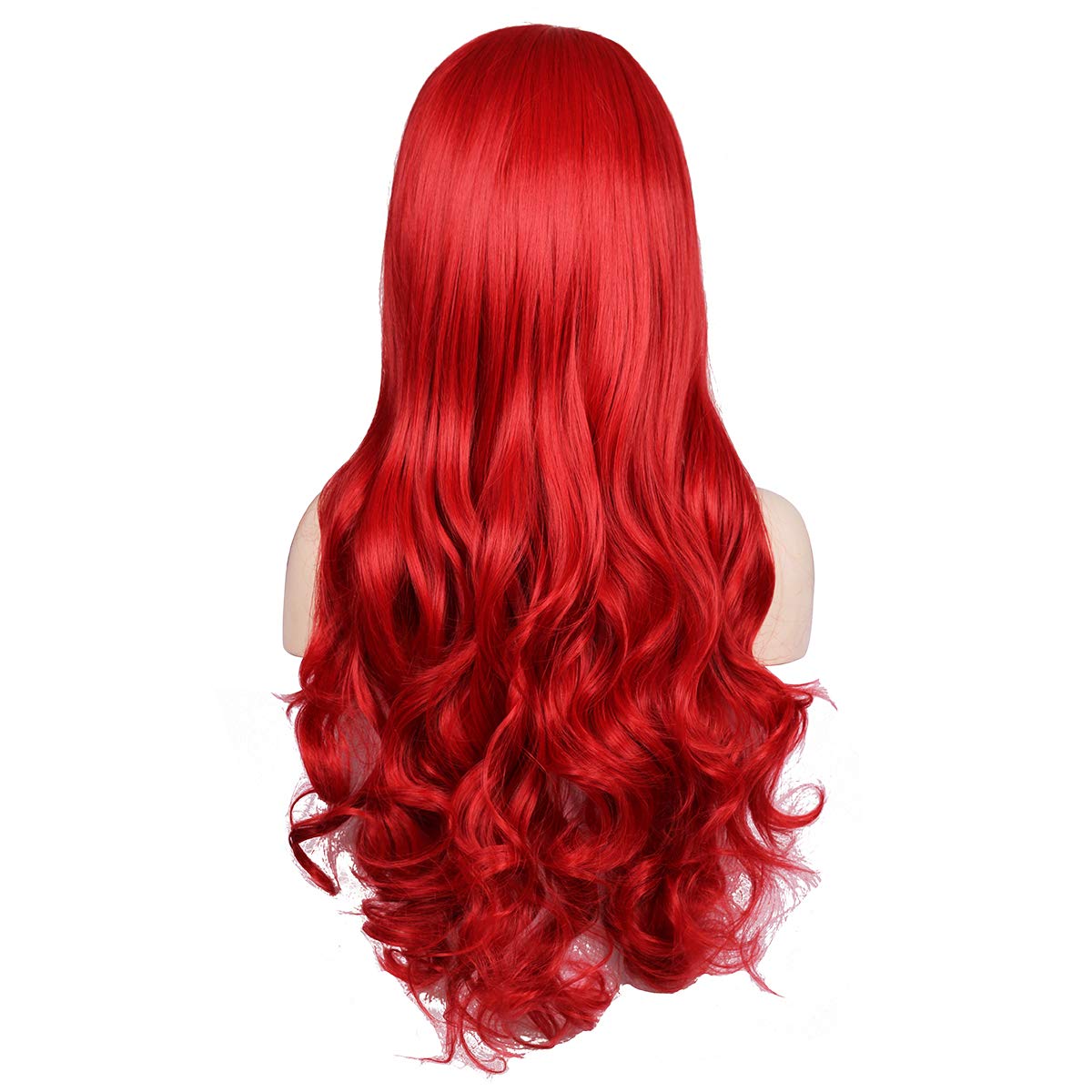 Red Long Wavy Wig Charming Synthetic Hair Heat Resistant Realistic Natural Hairline for Ariel, Jessica Rabbit, Poison Ivy